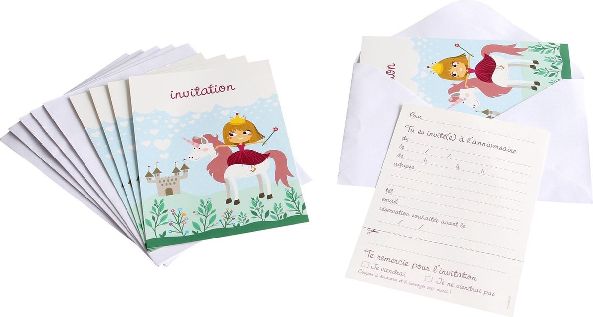 DYNASTRIB - 6 prinses uitnodigingen met enveloppen (Franstalig). - Decoratie > Kaarten